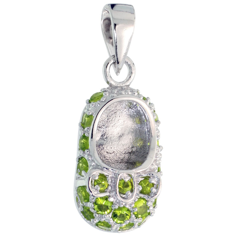 STERLING SILVER CUBIC ZIRCONIA AUGUST BIRTHSTONE SHOE WITH BOW PENDANT, 5/8 INCH WIDE