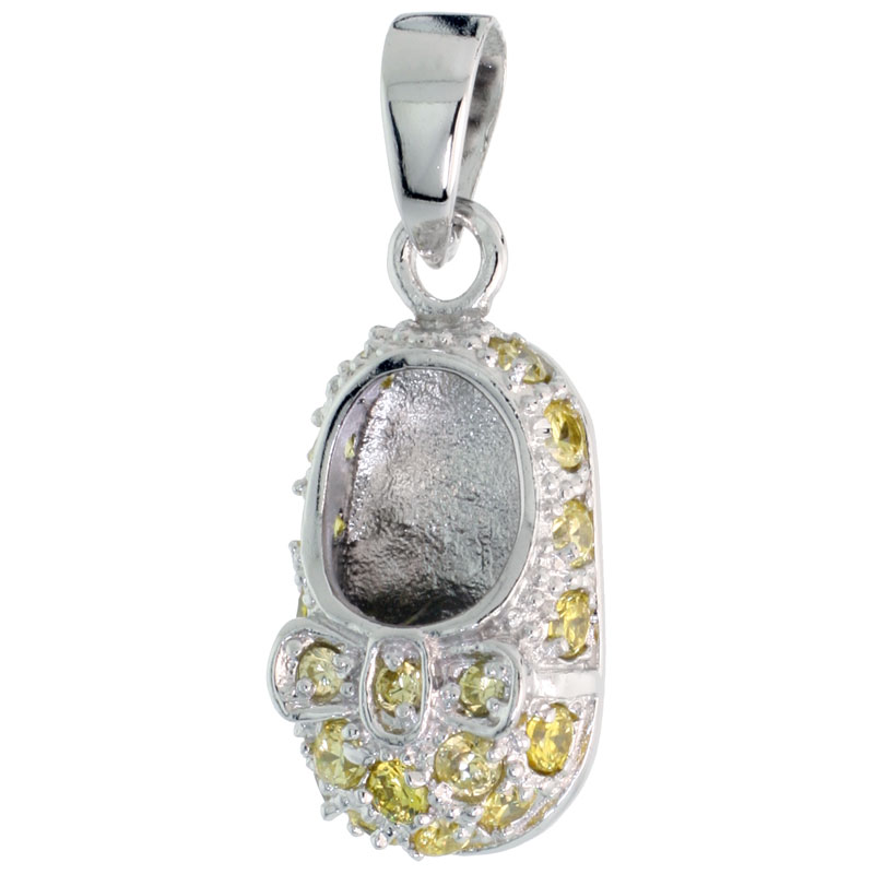 STERLING SILVER CUBIC ZIRCONIA NOVEMBER BIRTHSTONE SHOE WITH BOW PENDANT, 5/8 INCH WIDE