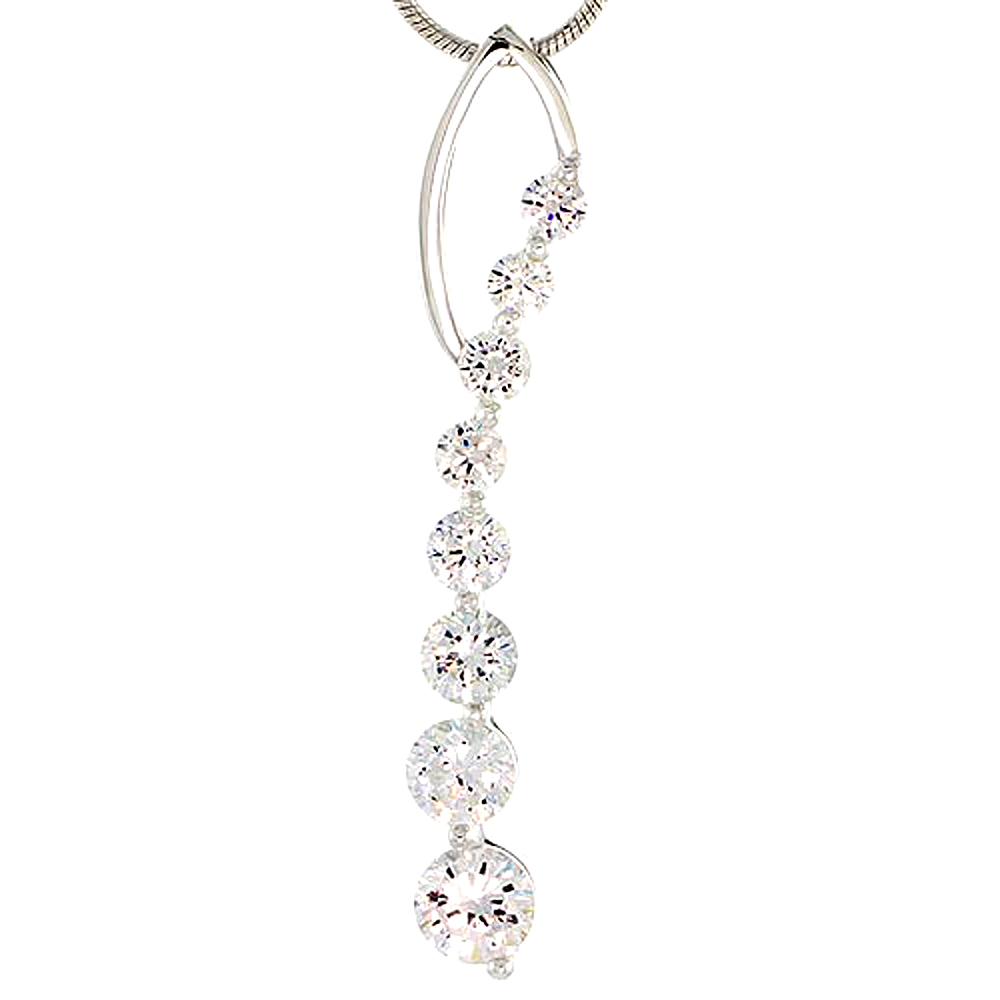 STERLING SILVER GRADUATED JOURNEY PENDANT W/ 8 HIGH QUALITY CZ STONES, 1 1/26" (39 MM) TALL