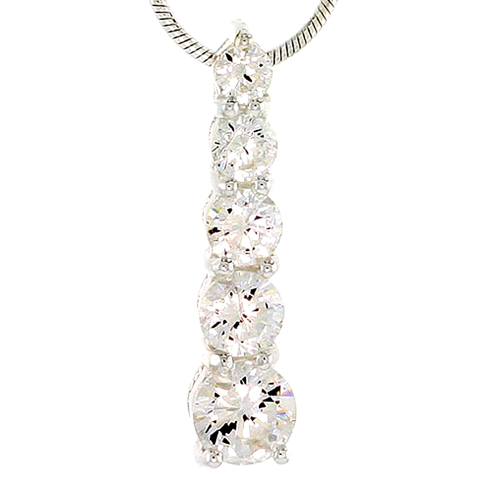 STERLING SILVER GRADUATED JOURNEY PENDANT W/ 5 HIGH QUALITY CZ STONES, 15/16" (23 MM) TALL