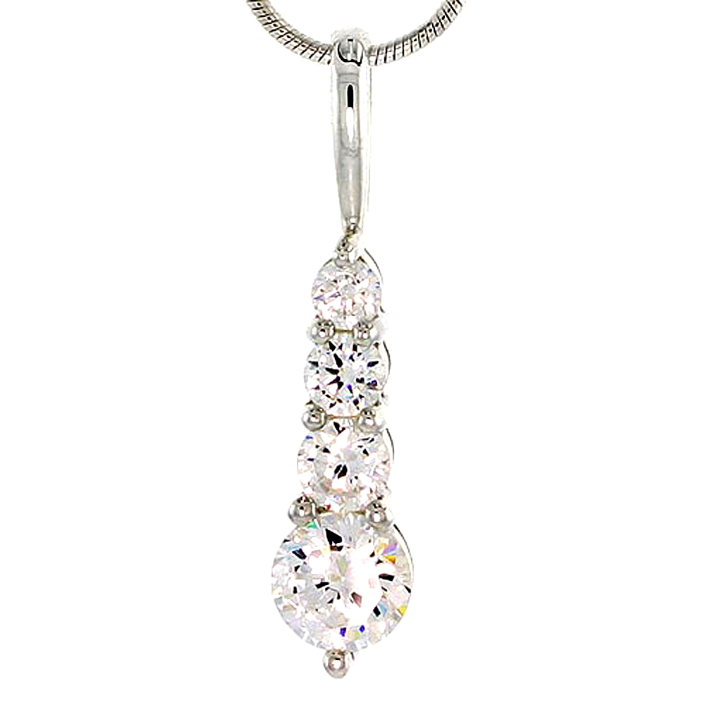 STERLING SILVER GRADUATED JOURNEY PENDANT W/ 4 HIGH QUALITY CZ STONES, 3/4" (19 MM) TALL