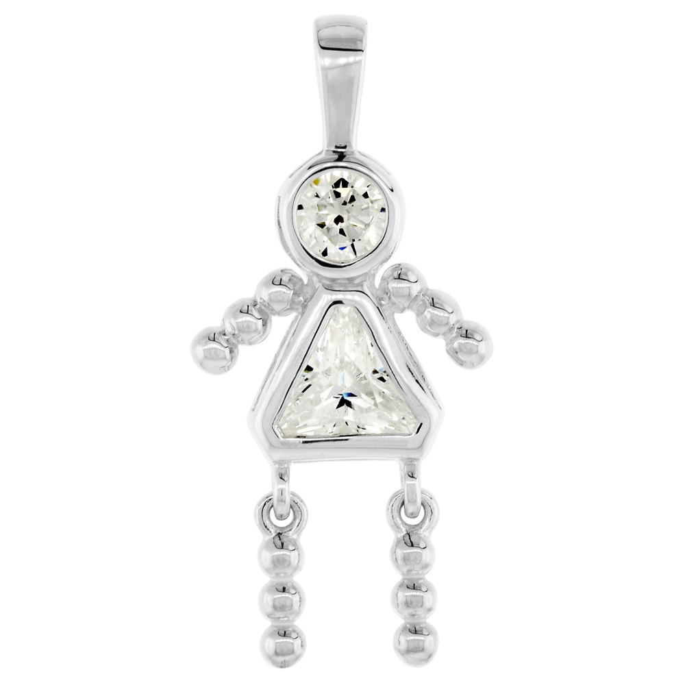 STERLING SILVER BIRTHSTONE CHARM APRIL BABY BRAT GIRL CLEAR COLOR CUBIC ZIRCONIA