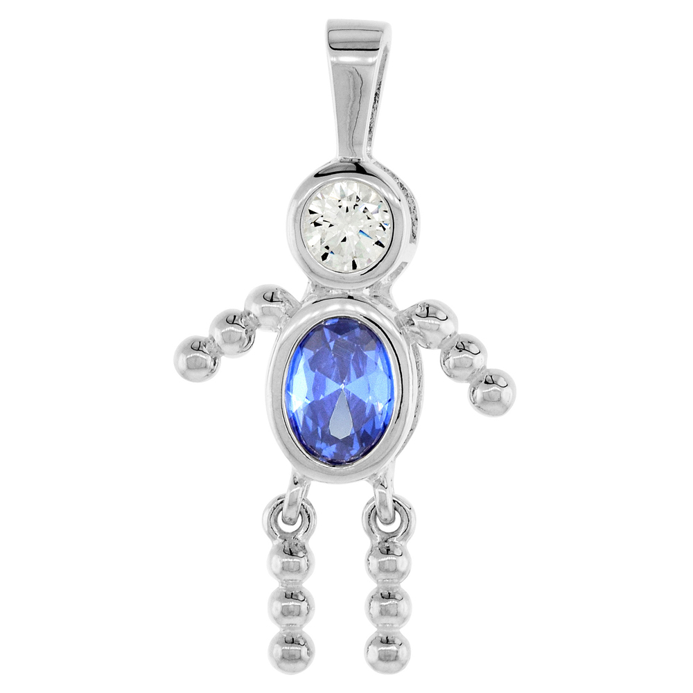 STERLING SILVER BIRTHSTONE CHARM SEPTEMBER BABY BRAT BOY BLUE SAPPHIRE COLOR CUBIC ZIRCONIA