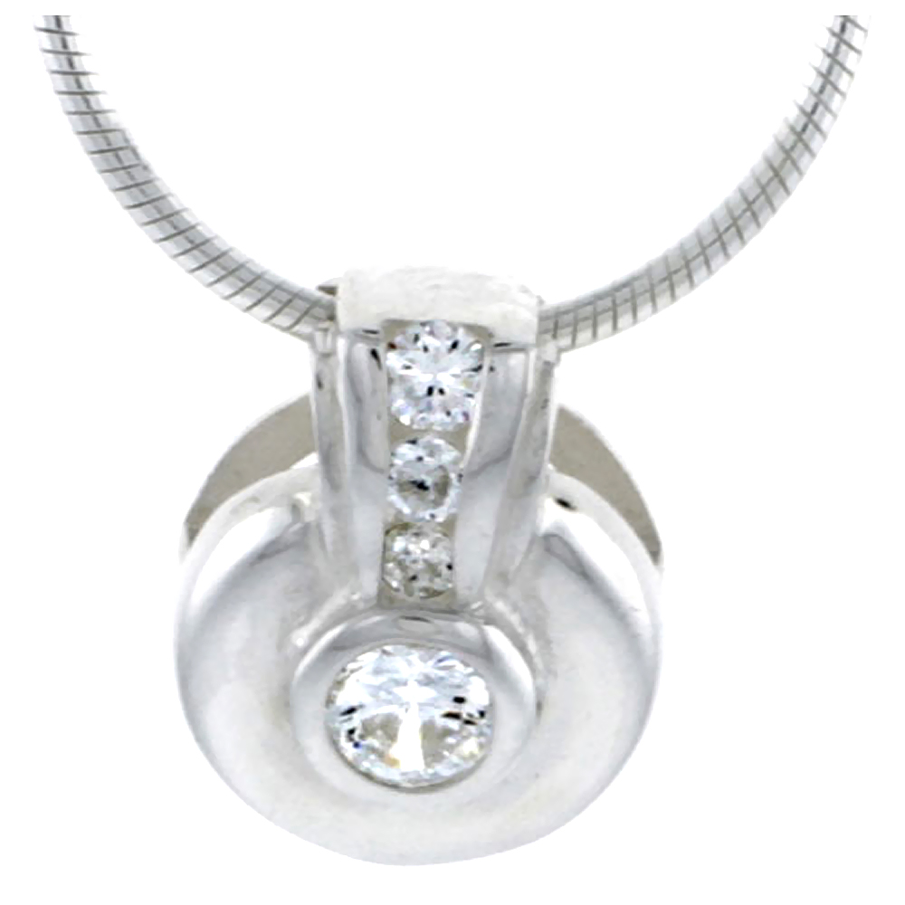 HIGH POLISHED STERLING SILVER 1/2" (12 MM) ROUND PENDANT SLIDE, W/ GRADUATED JOURNEY BRILLIANT CUT CZ STONES, W/ 18" THIN BOX CHAIN