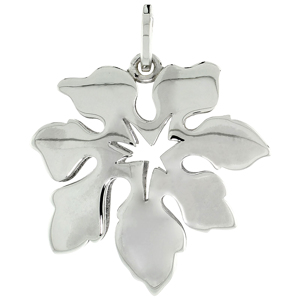 STERLING SILVER HIGH POLISHED FLOWER PENDANT, 15/16 INCH WIDE