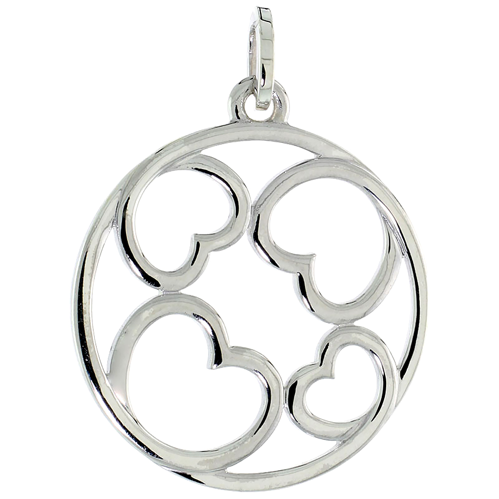 STERLING SILVER HEARTS PENDANT, 1 INCH WIDE