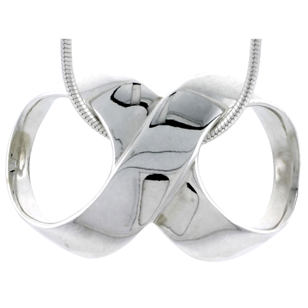 HIGH POLISHED STERLING SILVER 1 1/8" (28 MM) WIDE KNOT PENDANT, W/ 18" THIN BOX CHAIN