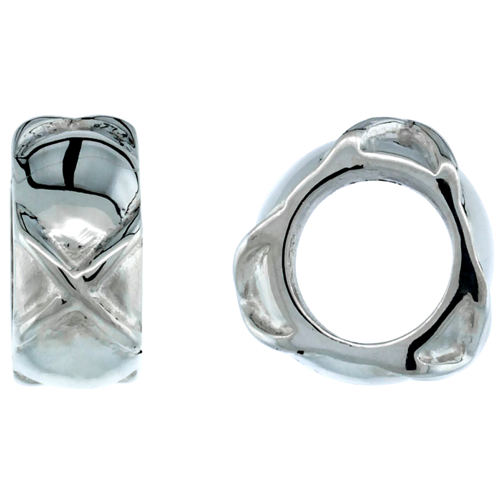 HIGH POLISHED STERLING SILVER 1/2" (13 MM) TALL BARREL PENDANT SLIDE W/ CROSSES, W/ 18" THIN BOX CHAIN