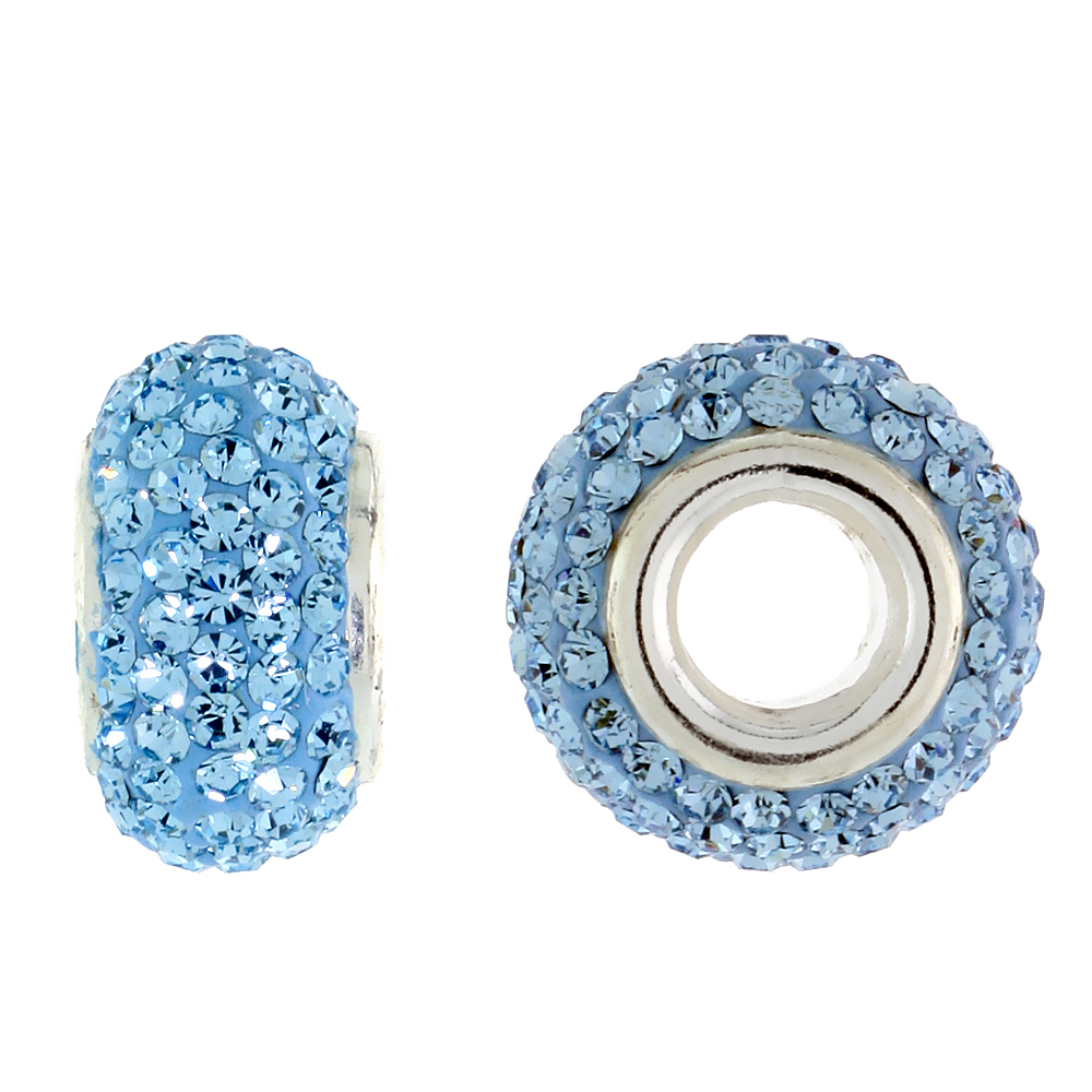 STERLING SILVER CRYSTAL CHARM BEAD TURQUOISE COLOR CHARM BRACELET COMPATIBLE, 13 MM