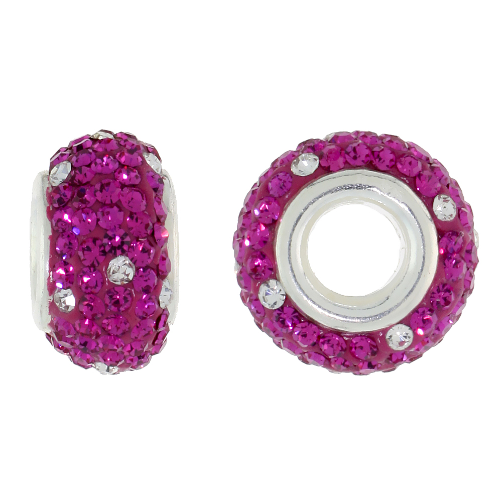 STERLING SILVER CRYSTAL CHARM BEAD WHITE & PINK COLOR CHARM BRACELET COMPATIBLE, 13 MM