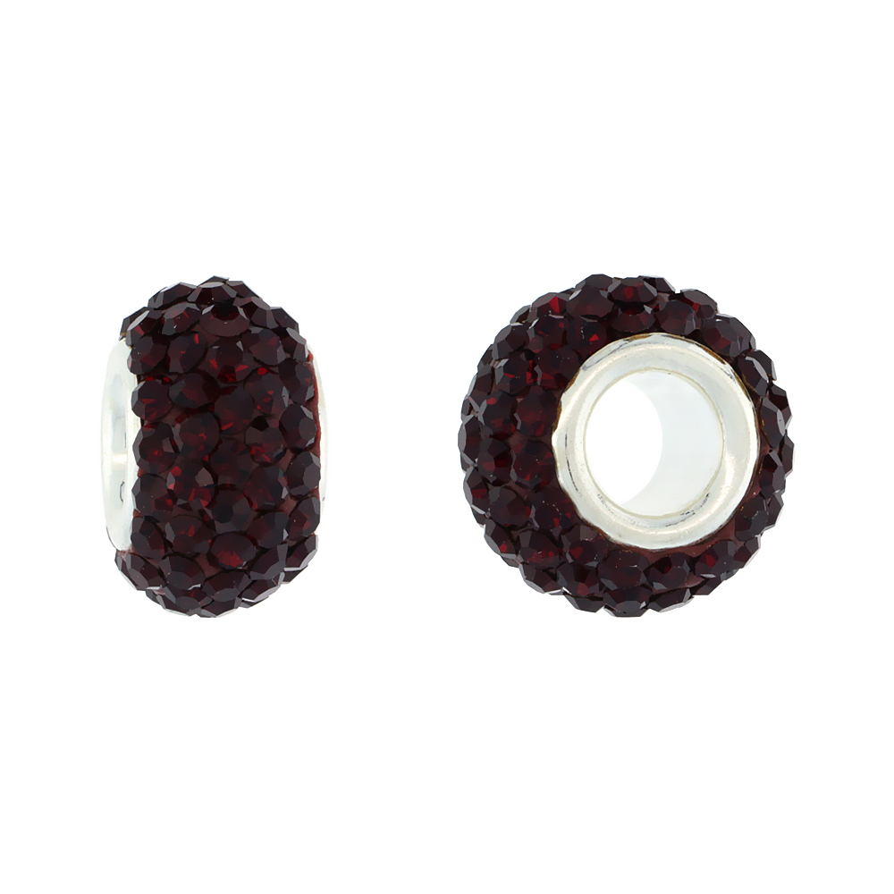 STERLING SILVER CRYSTAL CHARM BEAD PURPLE VELVET COLOR CHARM BRACELET COMPATIBLE, 13 MM