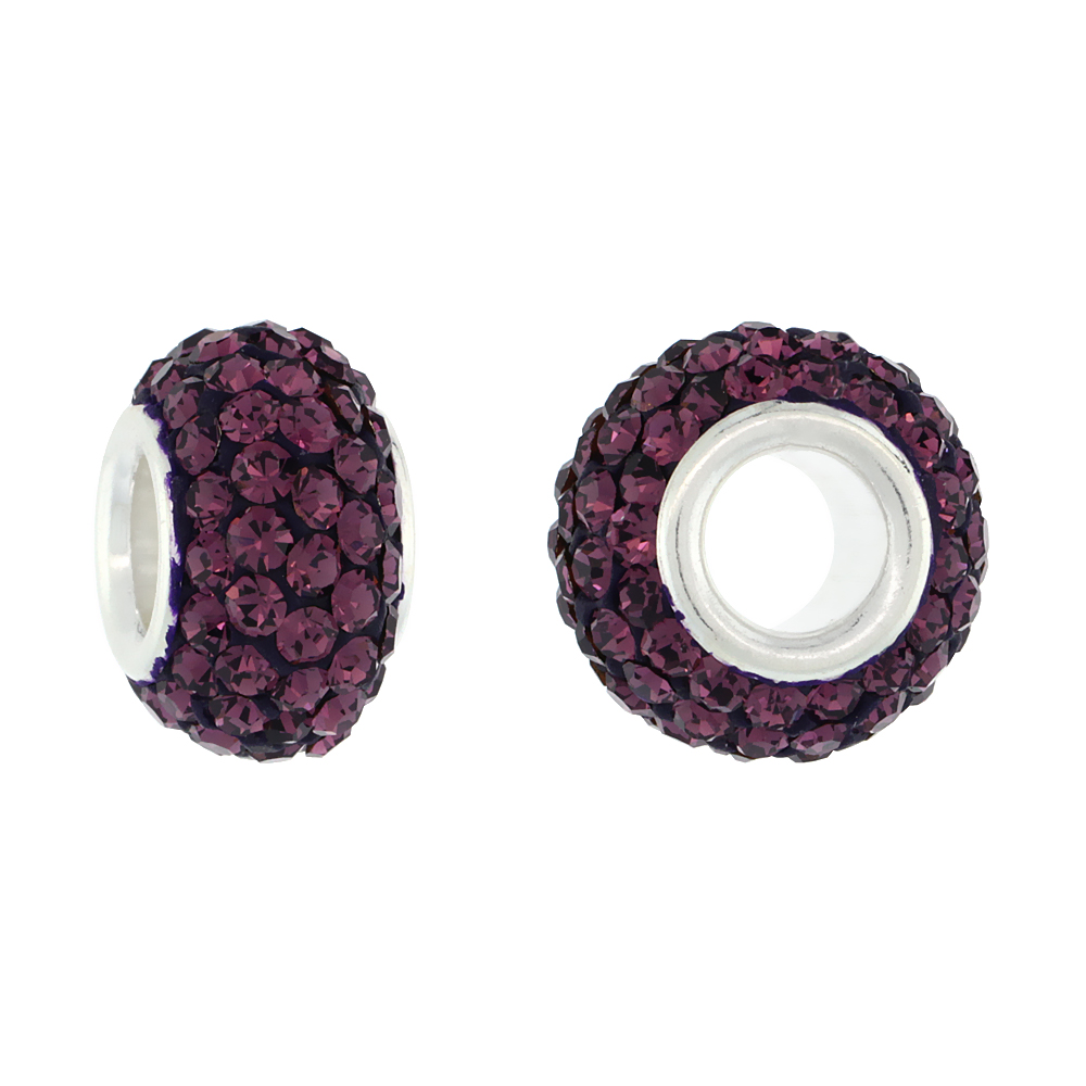 STERLING SILVER CRYSTAL CHARM BEAD FUCHSIA SATIN COLOR CHARM BRACELET COMPATIBLE, 13 MM