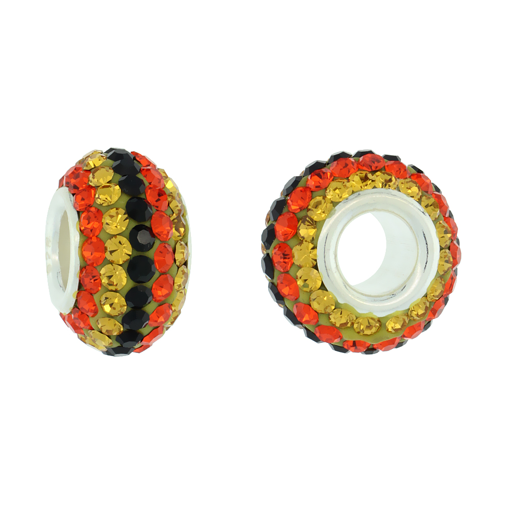 STERLING SILVER CRYSTAL CHARM BEAD CITRINE, HYACINTH ORANGE, BLACK COLOR CHARM BRACELET COMPATIBLE, 13 MM