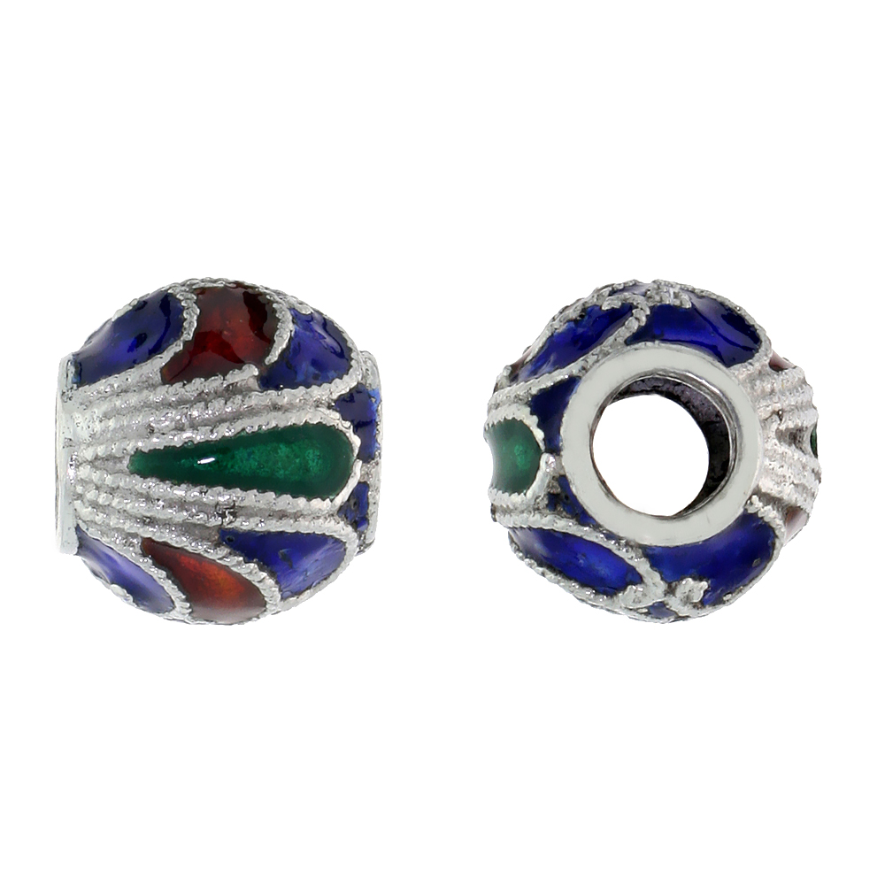 STERLING SILVER ENAMELED FILIGREE CHARM BEAD VINTAGE RUSSIAN STYLE, CHARM BRACELET COMPATIBLE, 7/16 INCH