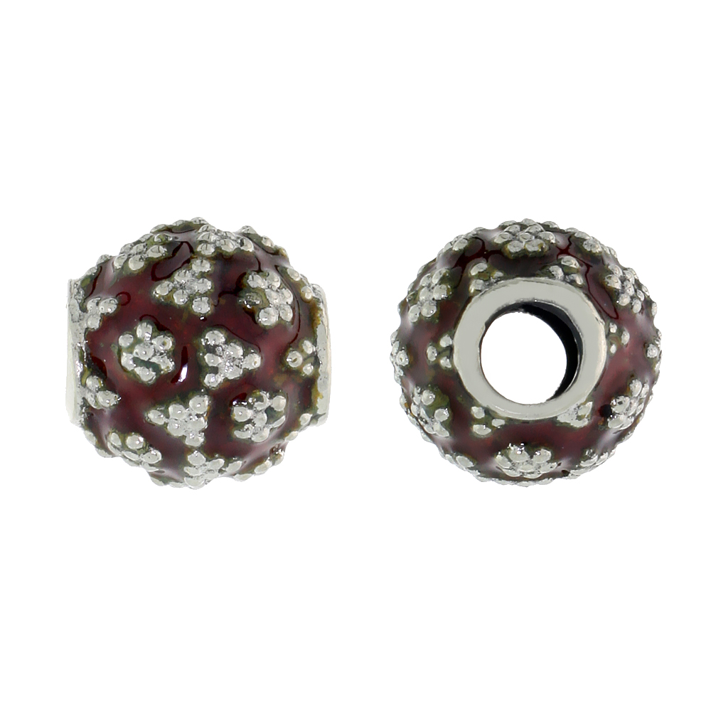 STERLING SILVER ENAMELED FILIGREE CHARM BEAD VINTAGE RUSSIAN STYLE, CHARM BRACELET COMPATIBLE, 7/16 INCH