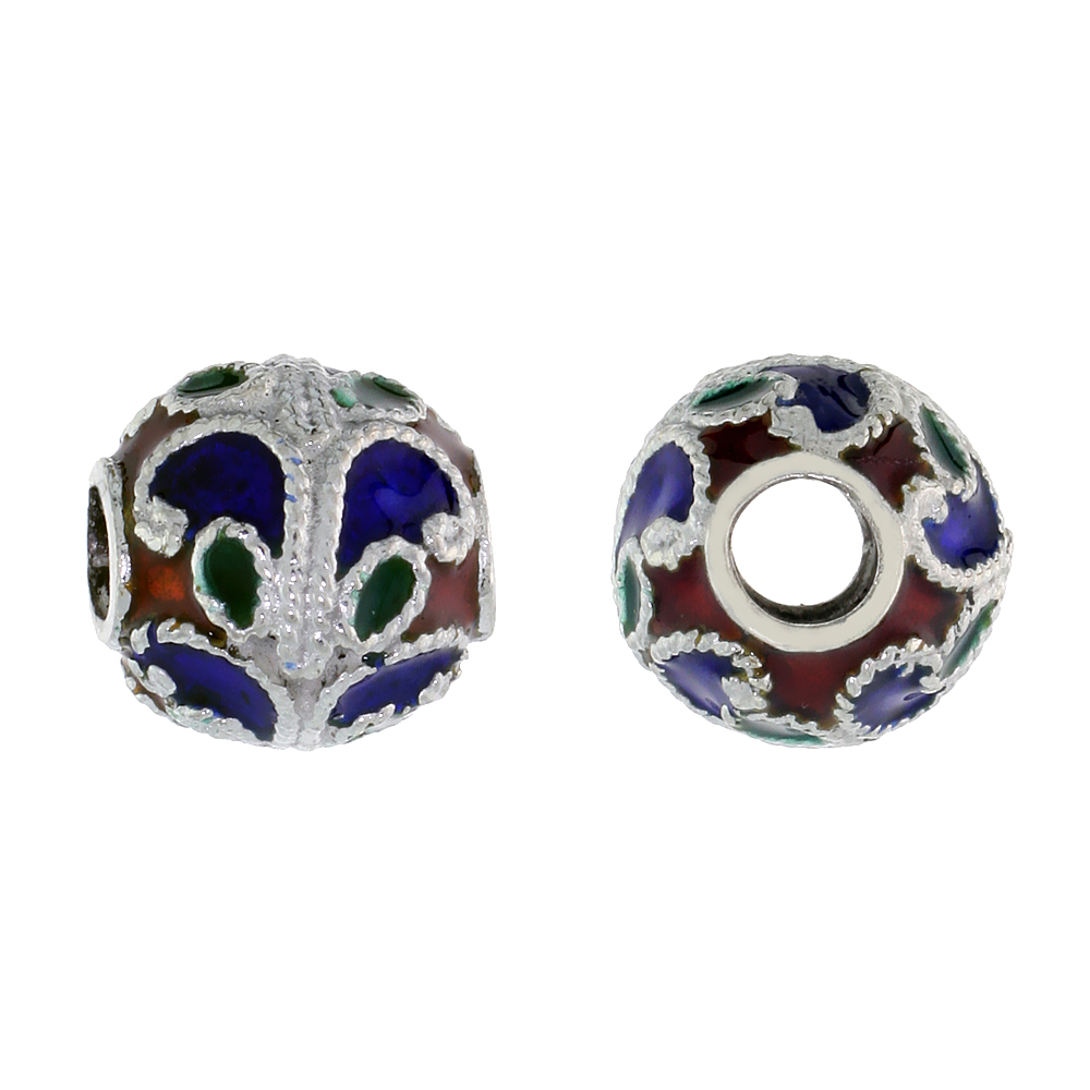 STERLING SILVER ENAMELED FILIGREE CHARM BEAD VINTAGE RUSSIAN STYLE, CHARM BRACELET COMPATIBLE, 7/16 INCH