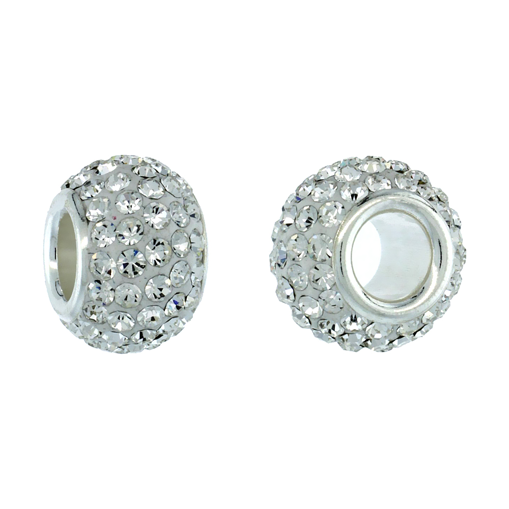 STERLING SILVER CRYSTAL CHARM BEAD BLING COLOR CHARM BRACELET COMPATIBLE, 11 MM