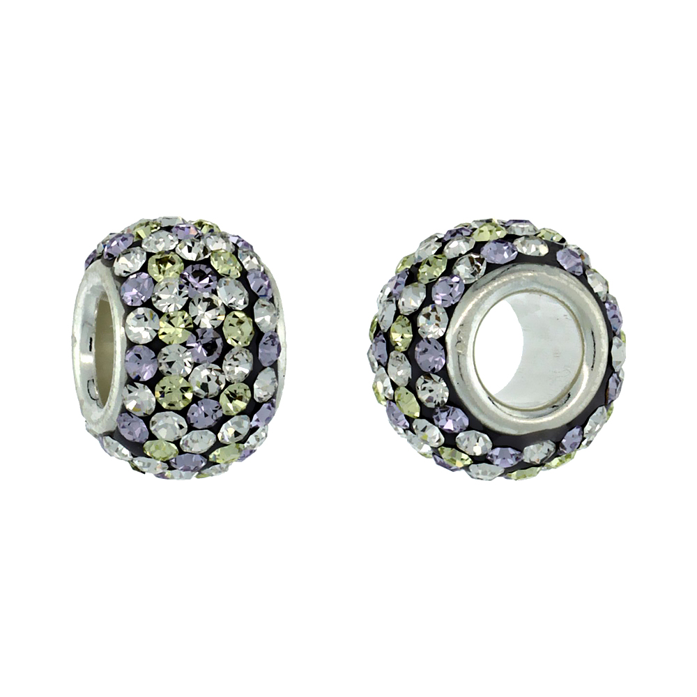 STERLING SILVER CRYSTAL CHARM BEAD POLKA DOT WHITE & LIME COLOR CHARM BRACELET COMPATIBLE, 11 MM