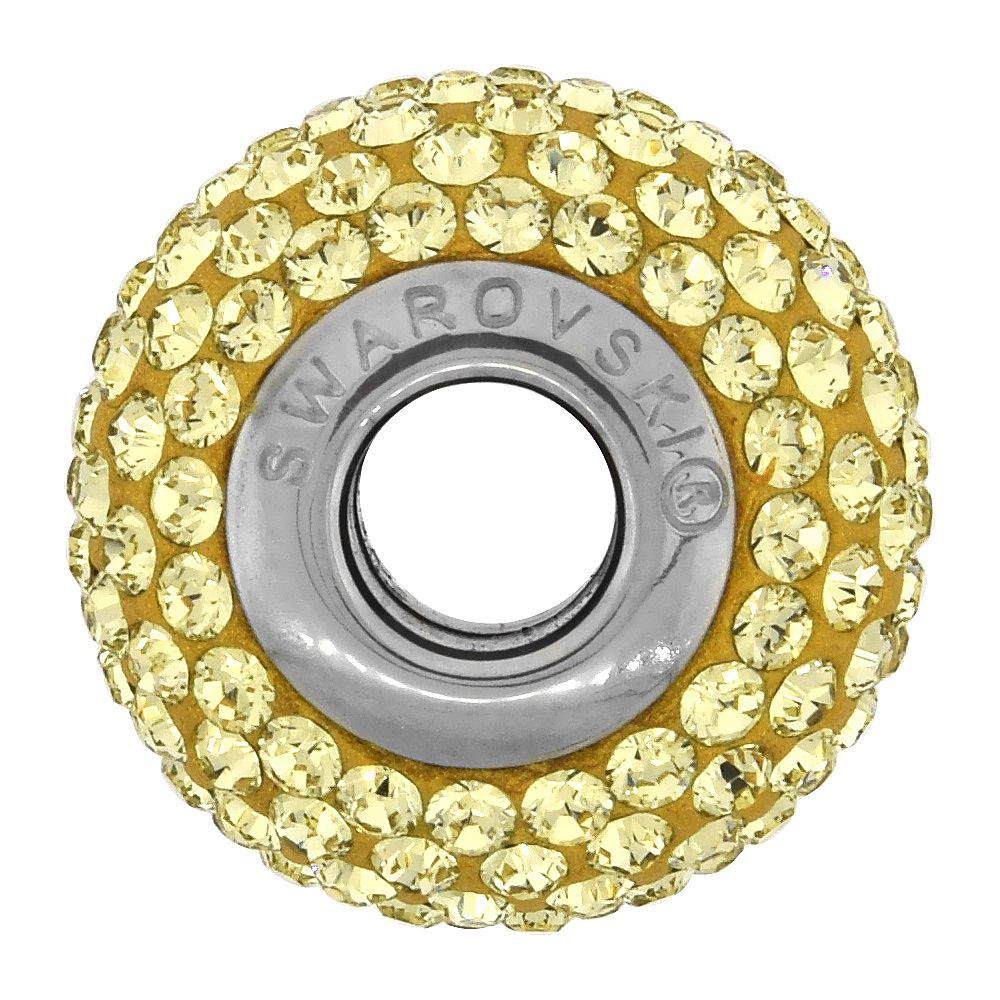 STERLING SILVER GENUINE SWAROVSKI CRYSTAL CHARM BEAD CITRINE COLOR CHARM BRACELET COMPATIBLE, 15 MM