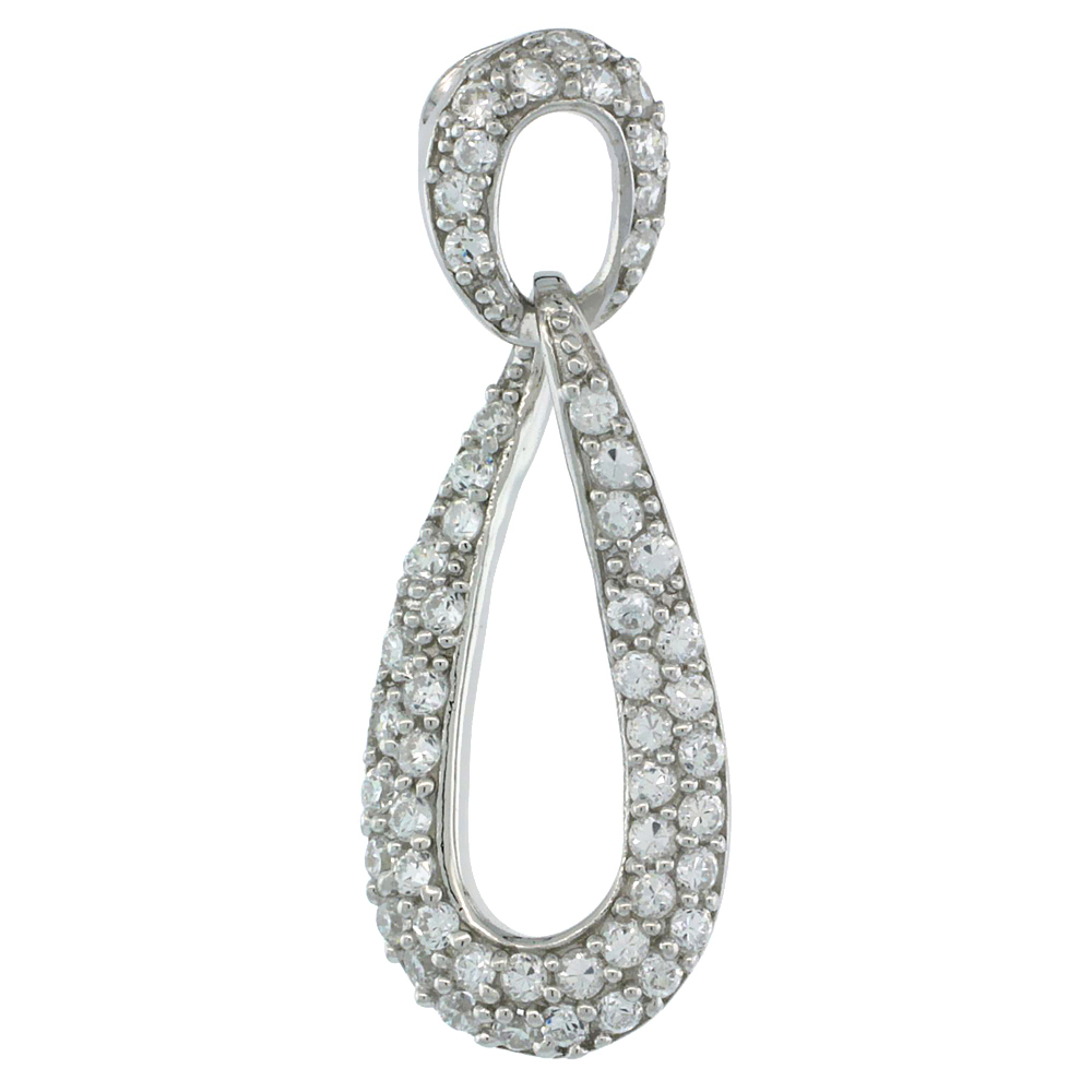 STERLING SILVER CUT OUT TEARDROP PENDANT W/ CUBIC ZIRCONIA STONES 1 IN. (25 MM) TALL