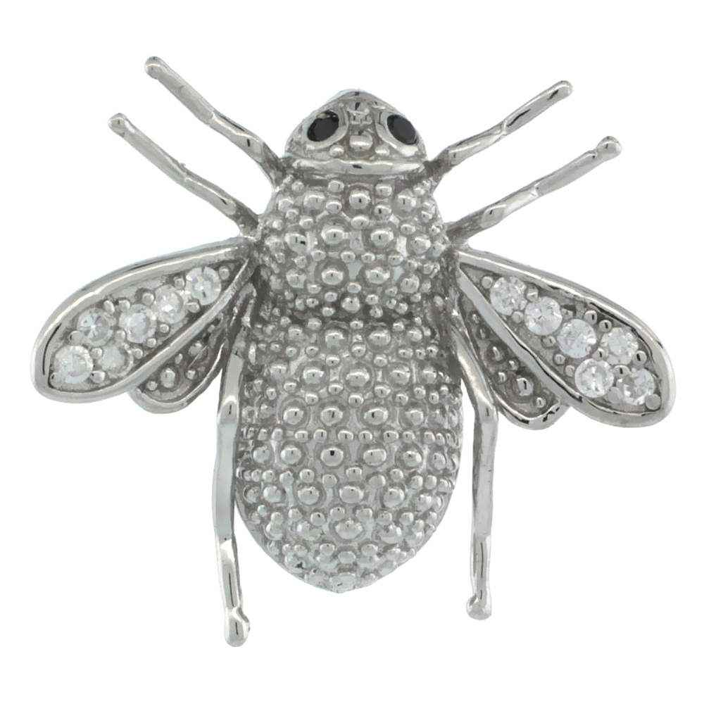 STERLING SILVER HONEY BEE PENDANT SLIDE W/ CUBIC ZIRCONIA STONES 3/4 IN. (19 MM) TALL