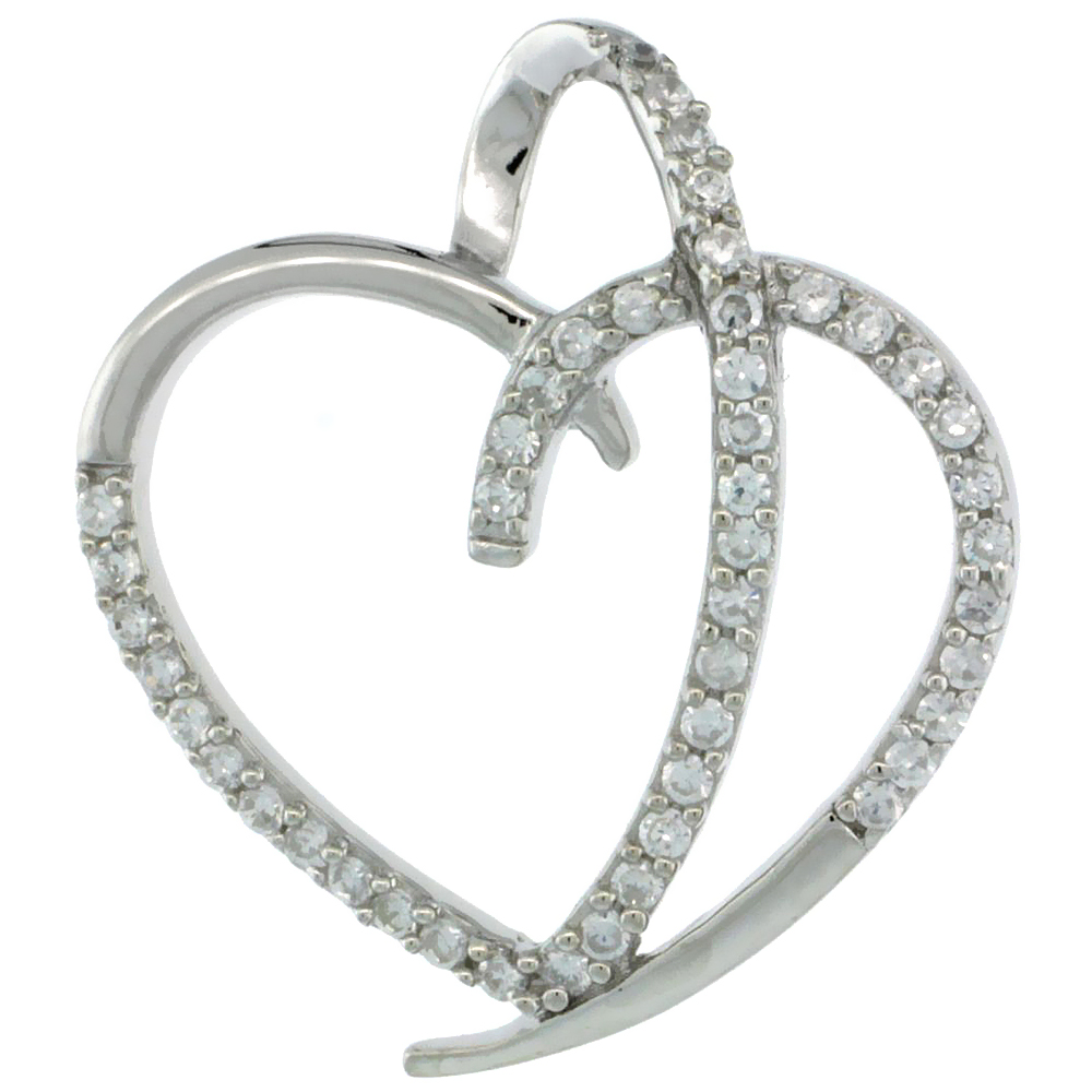 STERLING SILVER FANCY HEART CUT OUT PENDANT W/ CUBIC ZIRCONIA STONES 1 IN. (25 MM) TALL