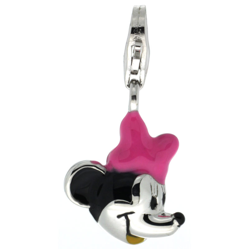 STERLING SILVER ENAMEL BLACK AND PINK GIRL MOUSE CHARM WITH LOBSTER CLASP FOR BRACELETS WOMEN 5/8 INCH