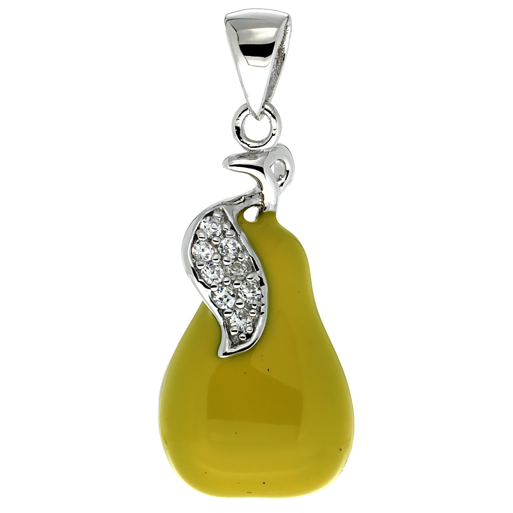 Sterling Silver Enamel yellow Pear Charm with Lobster Clasp for Bracelets Women CZ Accent 15/16 inch