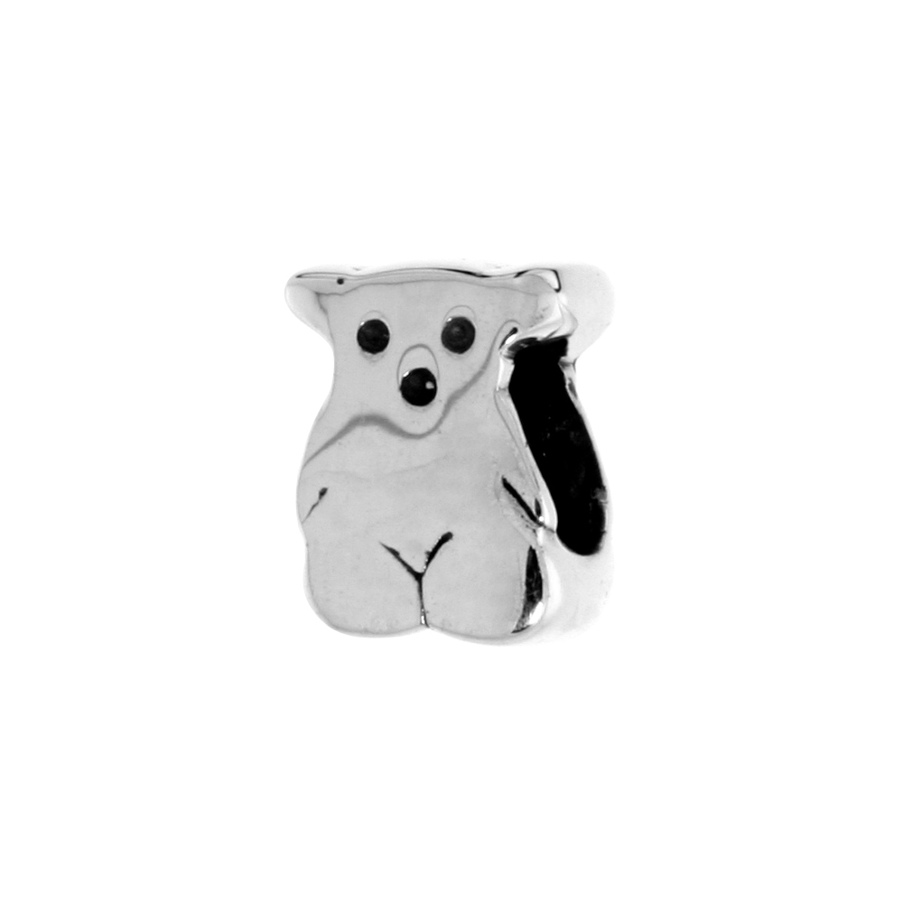 STERLING SILVER TEDDY BEAR CHARM BEAD FOR CHARM BRACELETS FITS 3MM SNAKE CHAIN BRACELETS OXIDIZED FINISH