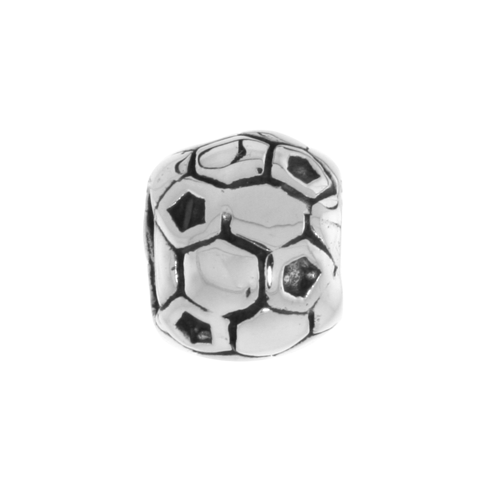 STERLING SILVER BLACK & WHITE SOCCER BALL CHARM BEAD FOR CHARM BRACELETS FITS 3MM SNAKE CHAIN BRACELETS OXIDIZED FINISH