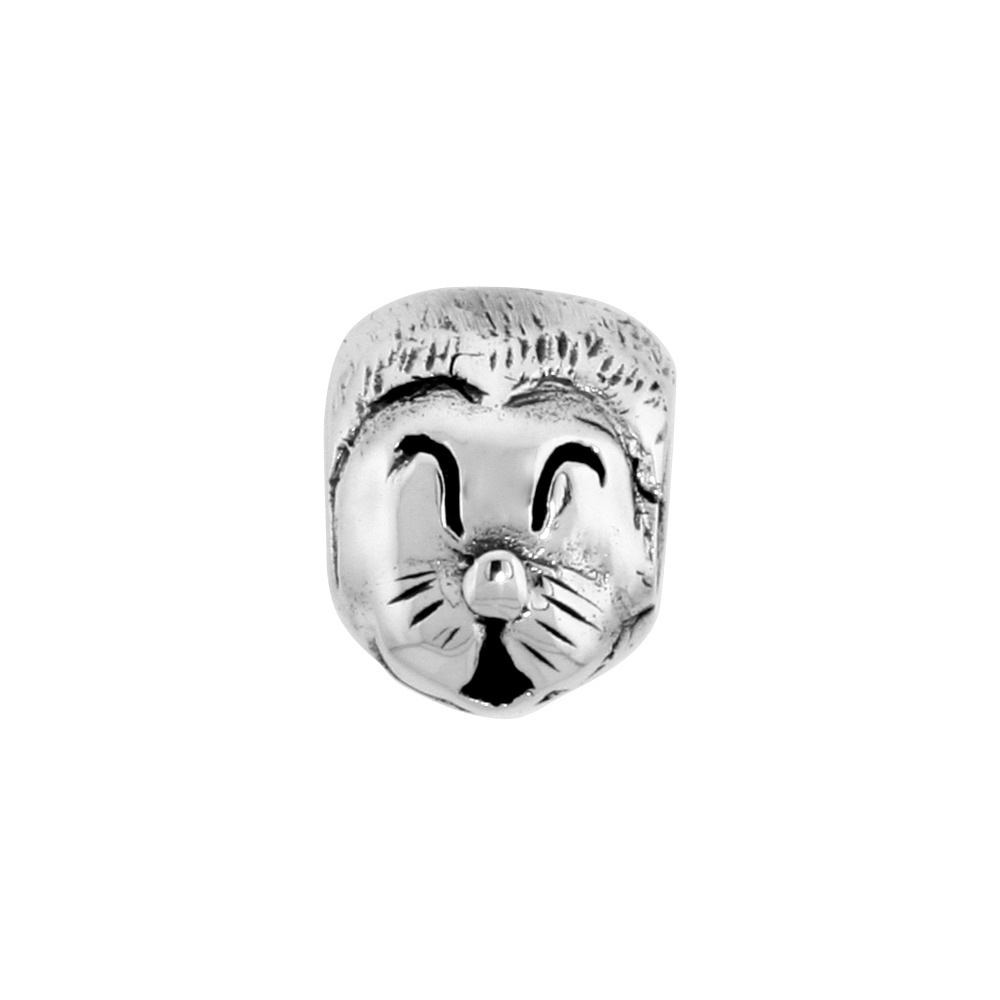 STERLING SILVER YAWNING CAT CHARM BEAD FOR CHARM BRACELETS FITS 3MM SNAKE CHAIN BRACELETS OXIDIZED FINISH