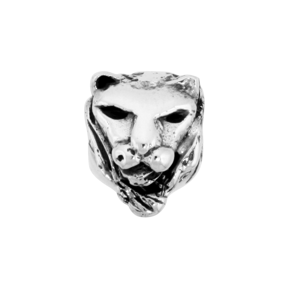 STERLING SILVER LION HEAD CHARM BEAD FOR CHARM BRACELETS FITS 3MM SNAKE CHAIN BRACELETS OXIDIZED FINISH