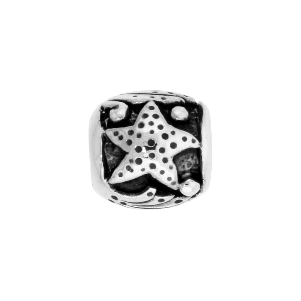 STERLING SILVER TEXTURED STARFISH CHARM BEAD FOR CHARM BRACELETS FITS 3MM SNAKE CHAIN BRACELETS OXIDIZED FINISH