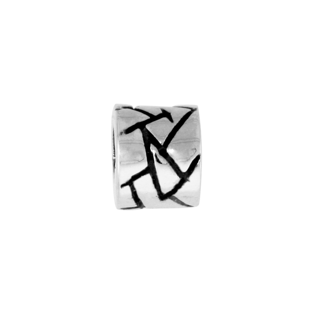 STERLING SILVER CUBIST PATTERN CHARM BEAD FOR CHARM BRACELETS FITS 3MM SNAKE CHAIN BRACELETS OXIDIZED FINISH