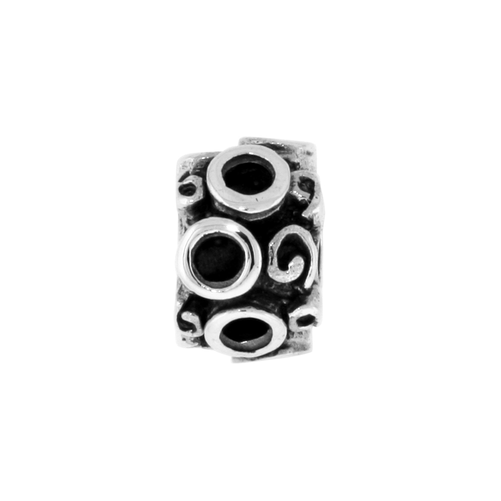 STERLING SILVER SCROLLS AND CIRCLES CHARM BEAD FOR CHARM BRACELETS FITS 3MM SNAKE CHAIN BRACELETS OXIDIZED FINISH