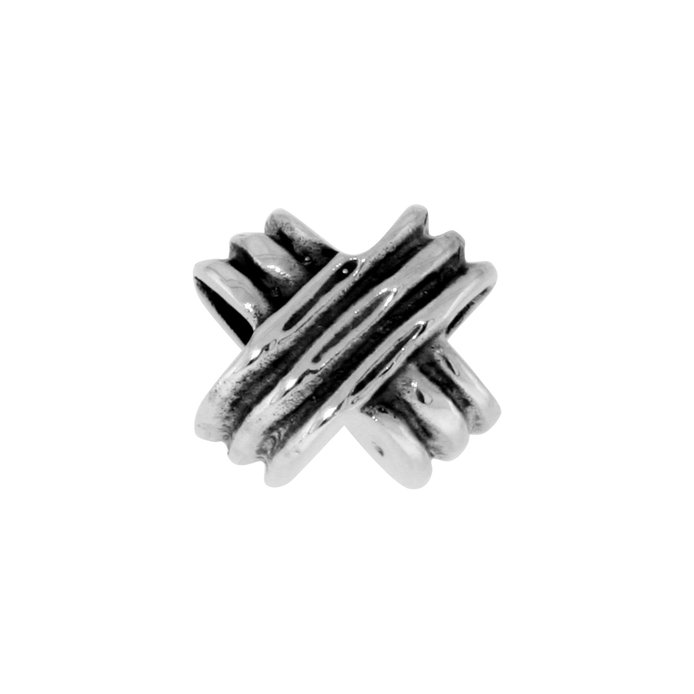 STERLING SILVER X CROSS CHARM BEAD FOR CHARM BRACELETS FITS 3MM SNAKE CHAIN BRACELETS OXIDIZED FINISH