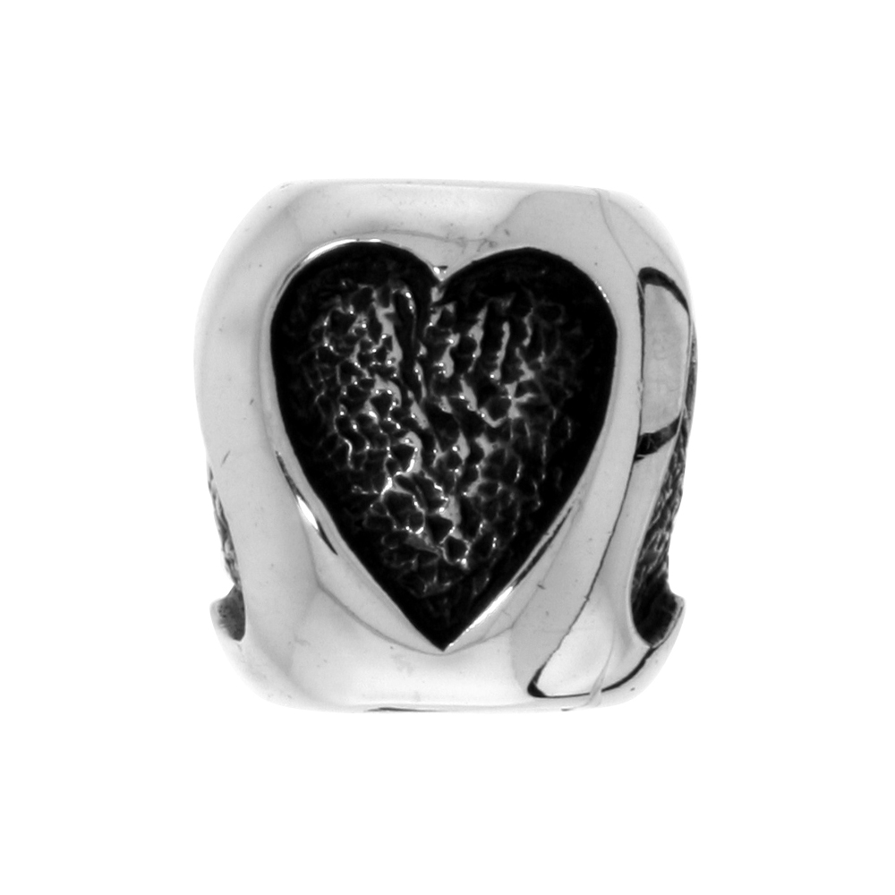 STERLING SILVER HOLLOW HEART CHARM BEAD FOR CHARM BRACELETS FITS 3MM SNAKE CHAIN BRACELETS OXIDIZED FINISH