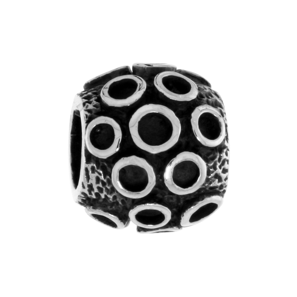 STERLING SILVER BUBBLE CIRCLES CHARM BEAD FOR CHARM BRACELETS FITS 3MM SNAKE CHAIN BRACELETS OXIDIZED FINISH