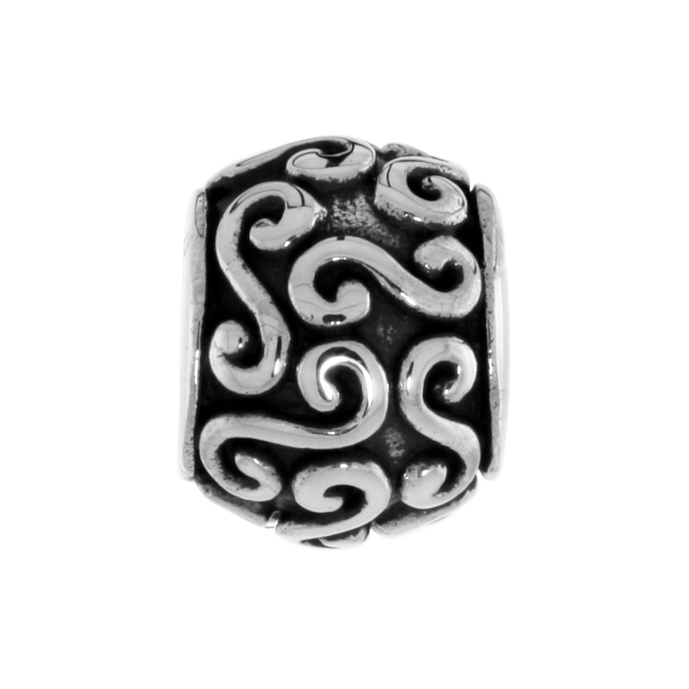 STERLING SILVER S SCROLLS CHARM BEAD FOR CHARM BRACELETS FITS 3MM SNAKE CHAIN BRACELETS OXIDIZED FINISH