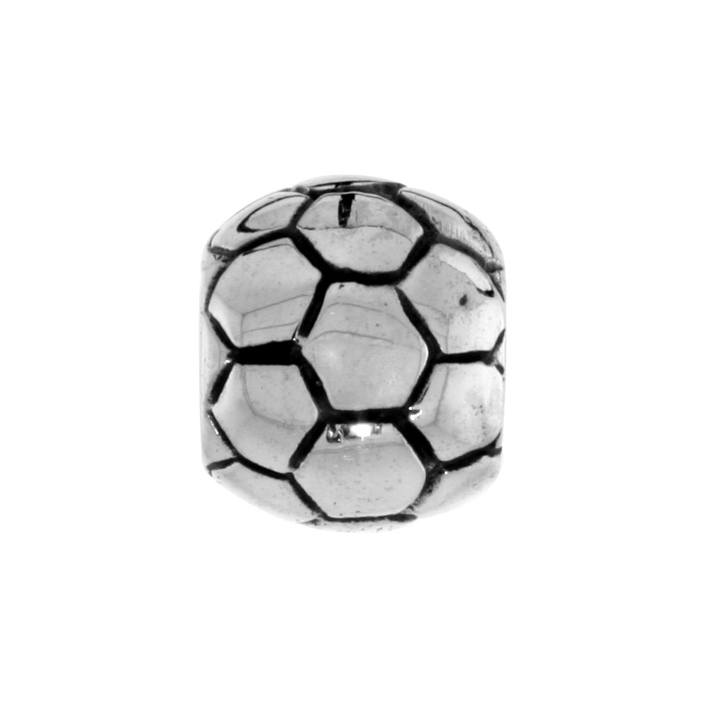 STERLING SILVER SOCCER BALL CHARM BEAD FOR CHARM BRACELETS FITS 3MM SNAKE CHAIN BRACELETS OXIDIZED FINISH