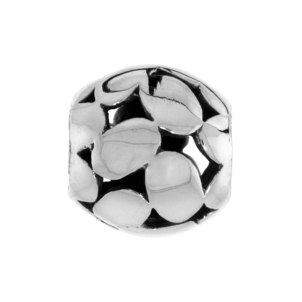 STERLING SILVER OPEN PEBBLES CHARM BEAD FOR CHARM BRACELETS FITS 3MM SNAKE CHAIN BRACELETS OXIDIZED FINISH