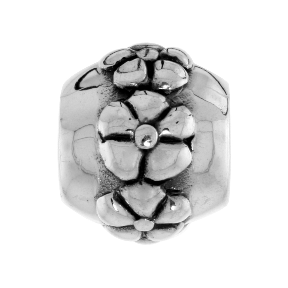 STERLING SILVER 5 PETAL FLOWERS CHARM BEAD FOR CHARM BRACELETS FITS 3MM SNAKE CHAIN BRACELETS OXIDIZED FINISH