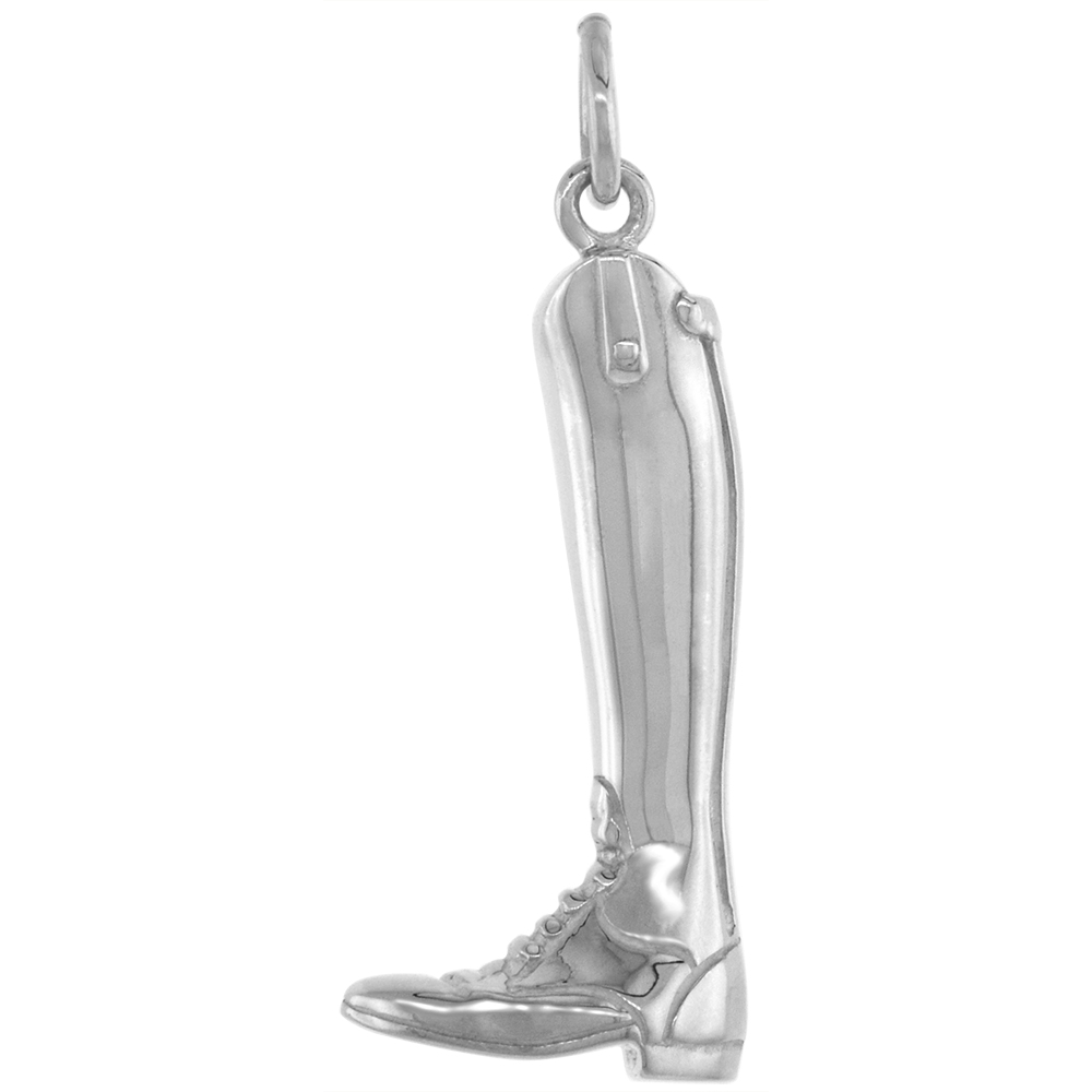 Sterling Silver English Riding Boot Pendant for Women Flawless High Polish Finish 1 inch tall