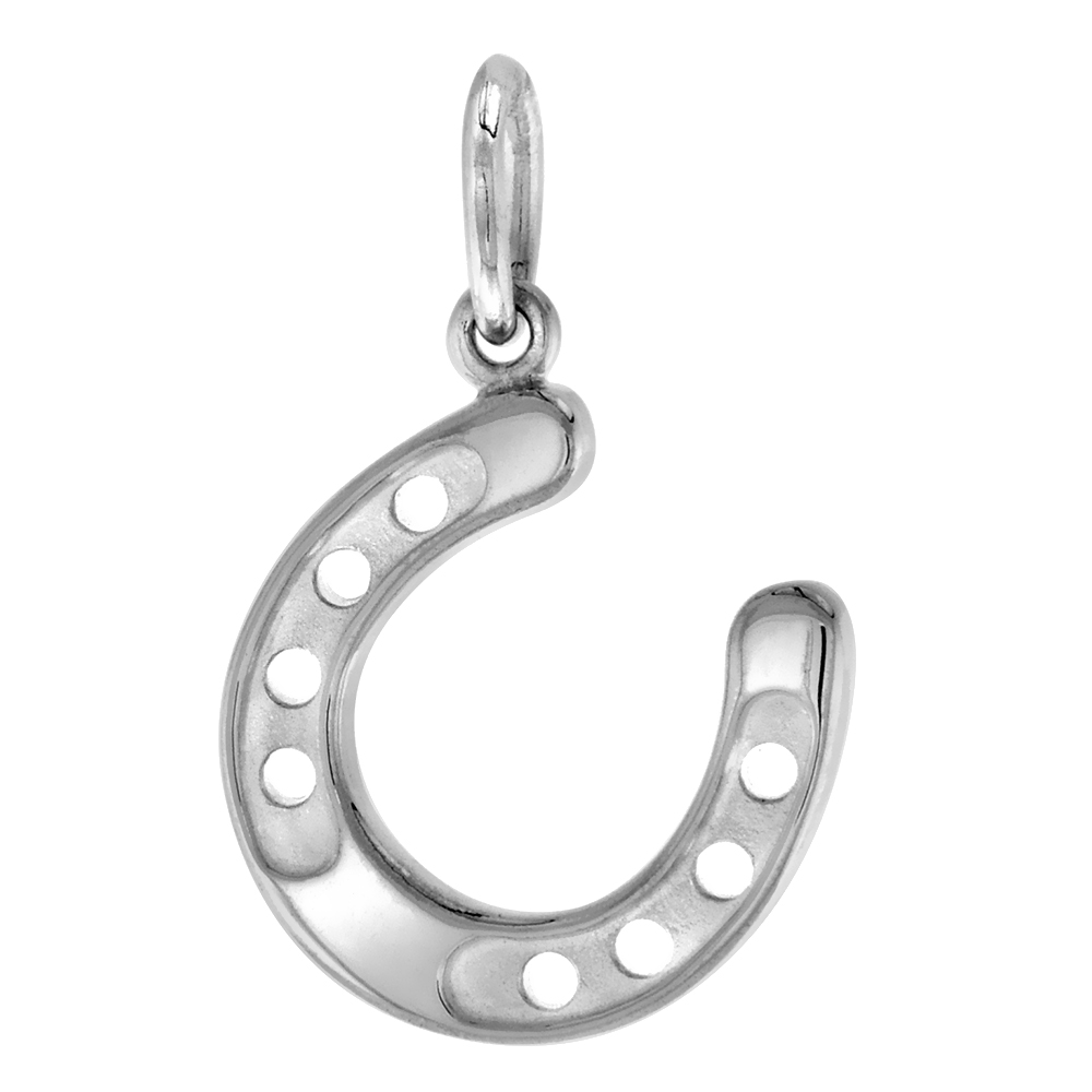SMALL STERLING SILVER HORSESHOE PENDANT FOR WOMEN & MEN SOLID BACK FLAWLESS POLISHED FINISH 1 INCH