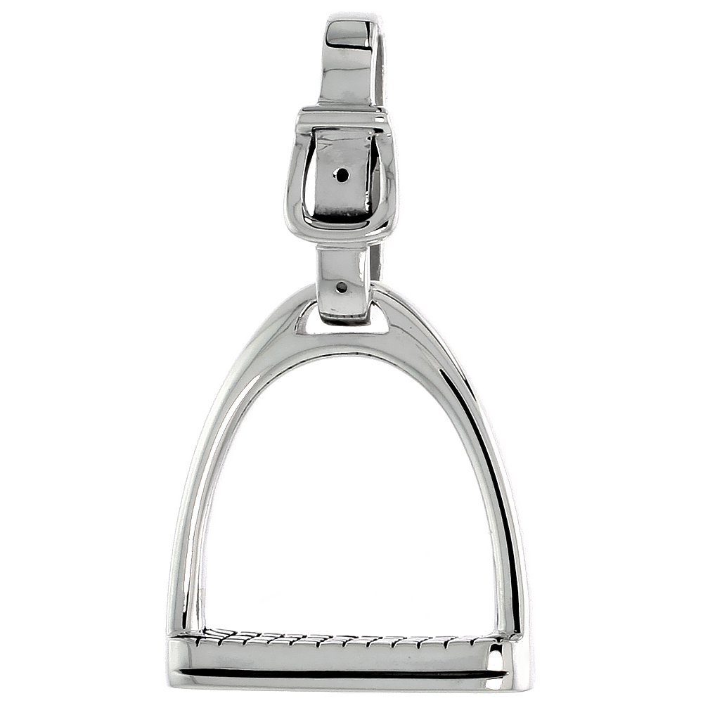 STERLING SILVER STIRRUP PENDANT FLAWLESS POLISHED FINISH 1 5/8 INCH TALL