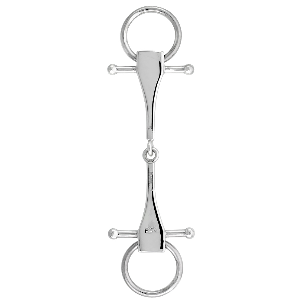 STERLING SILVER FULL CHEEK SNAFFLE BIT PENDANT FLAWLESS POLISHED FINISH 2 7/16 INCH TALL