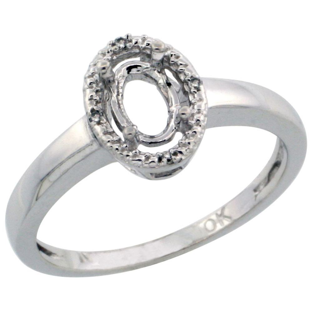 14K White Gold Semi-Mount Ring ( 6x4 mm ) Oval Stone & 0.01 ct Diamond Accent, sizes 5 - 10
