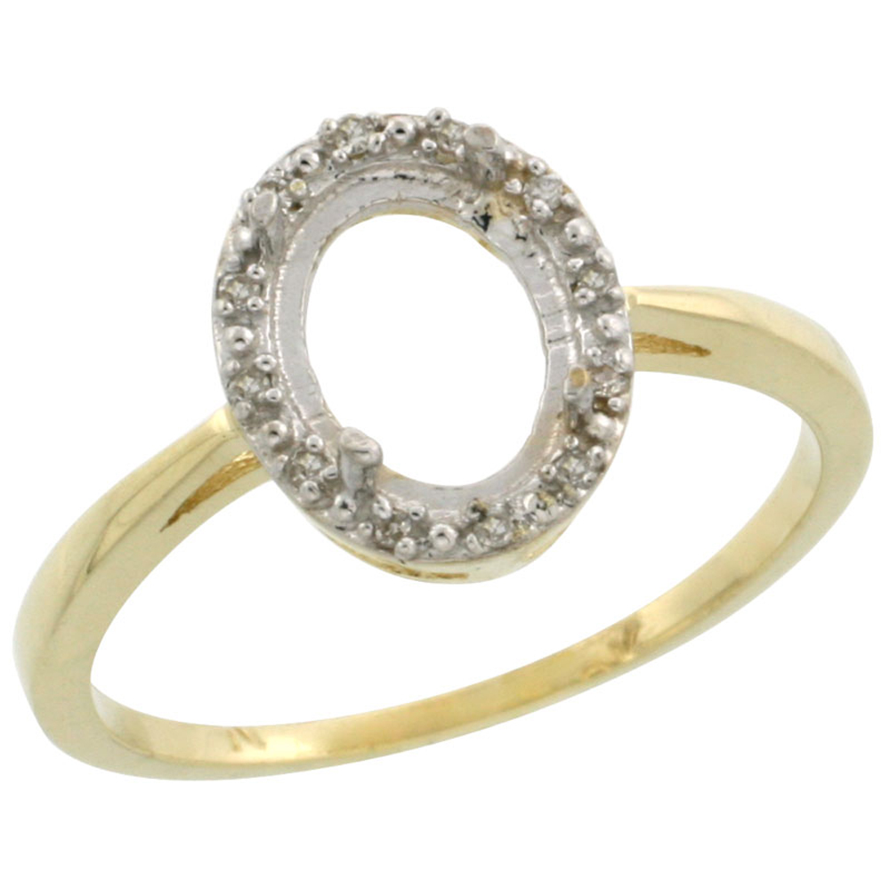 10k Yellow Gold Semi-Mount Ring ( 8x6 mm ) Oval Stone & 0.02 ct Diamond Accents, sizes 5 - 10