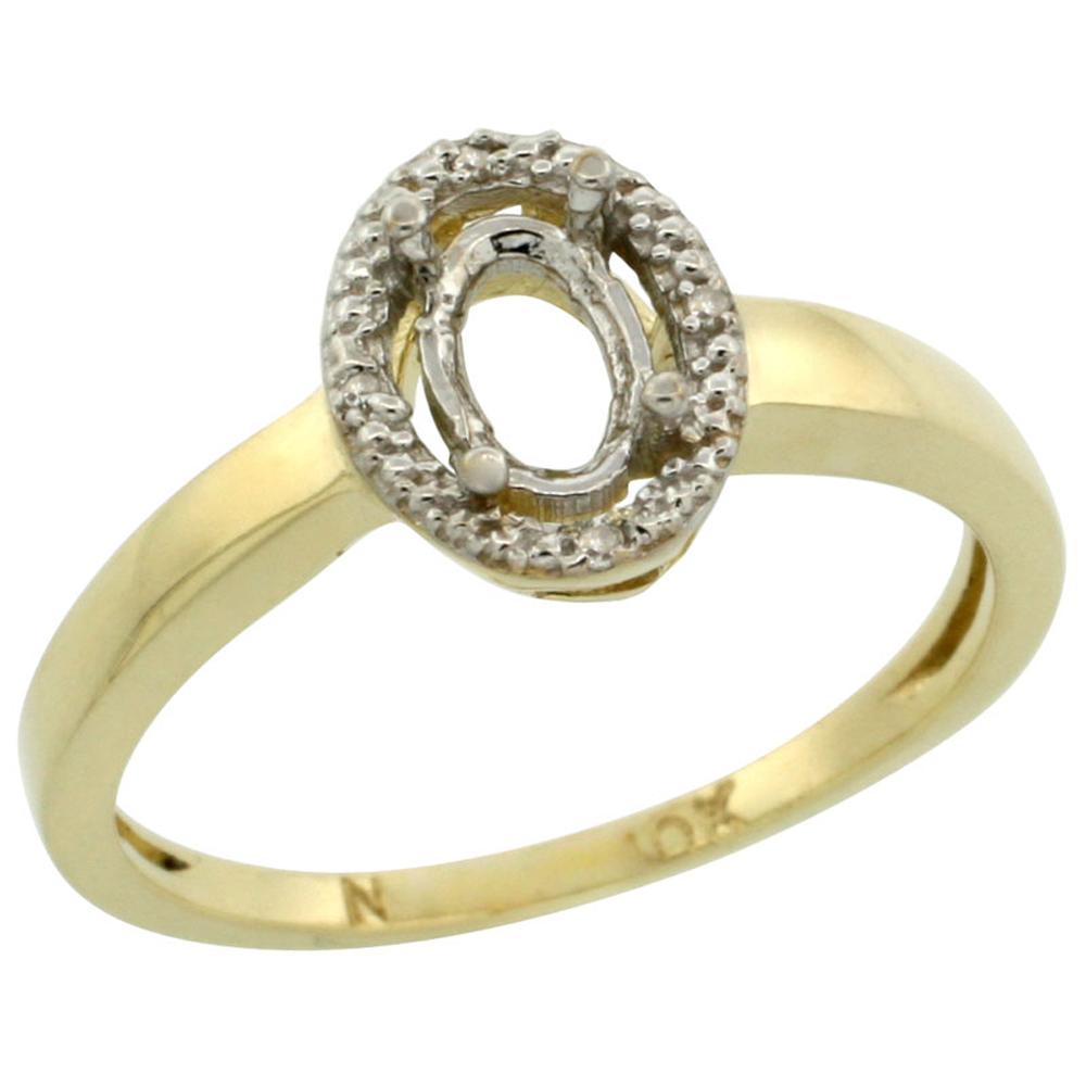 14K Yellow Gold Semi-Mount Ring ( 6x4 mm ) Oval Stone & 0.01 ct Diamond Accent, sizes 5 - 10