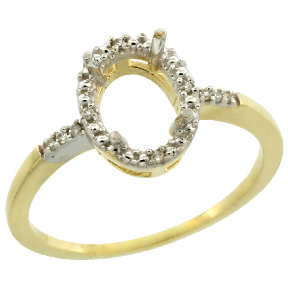 14K Yellow Gold Semi-Mount Ring ( 8x6 mm ) Oval Stone & 0.03 ct Diamond Accent, sizes 5 - 10